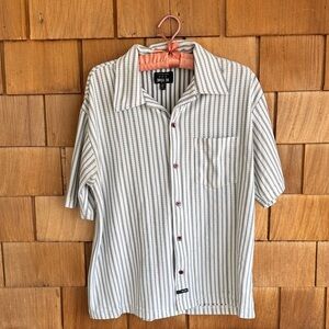 Men's Short-Sleeve Striped Button-Down Shirt - White & Blue